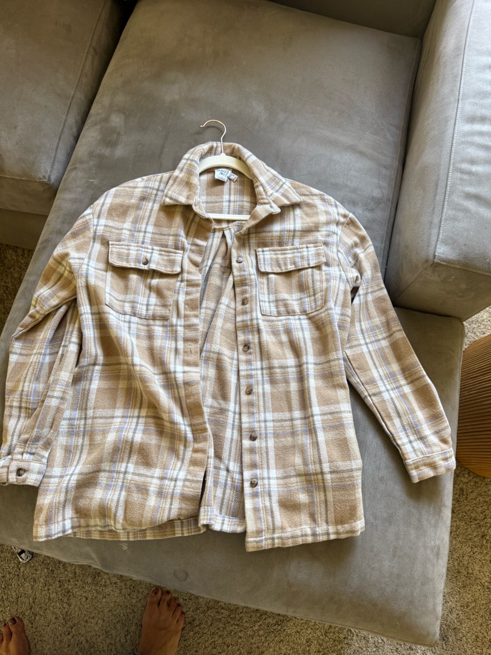 Princess Polly Tan & White Plaid Button-Up Shirt Jacket